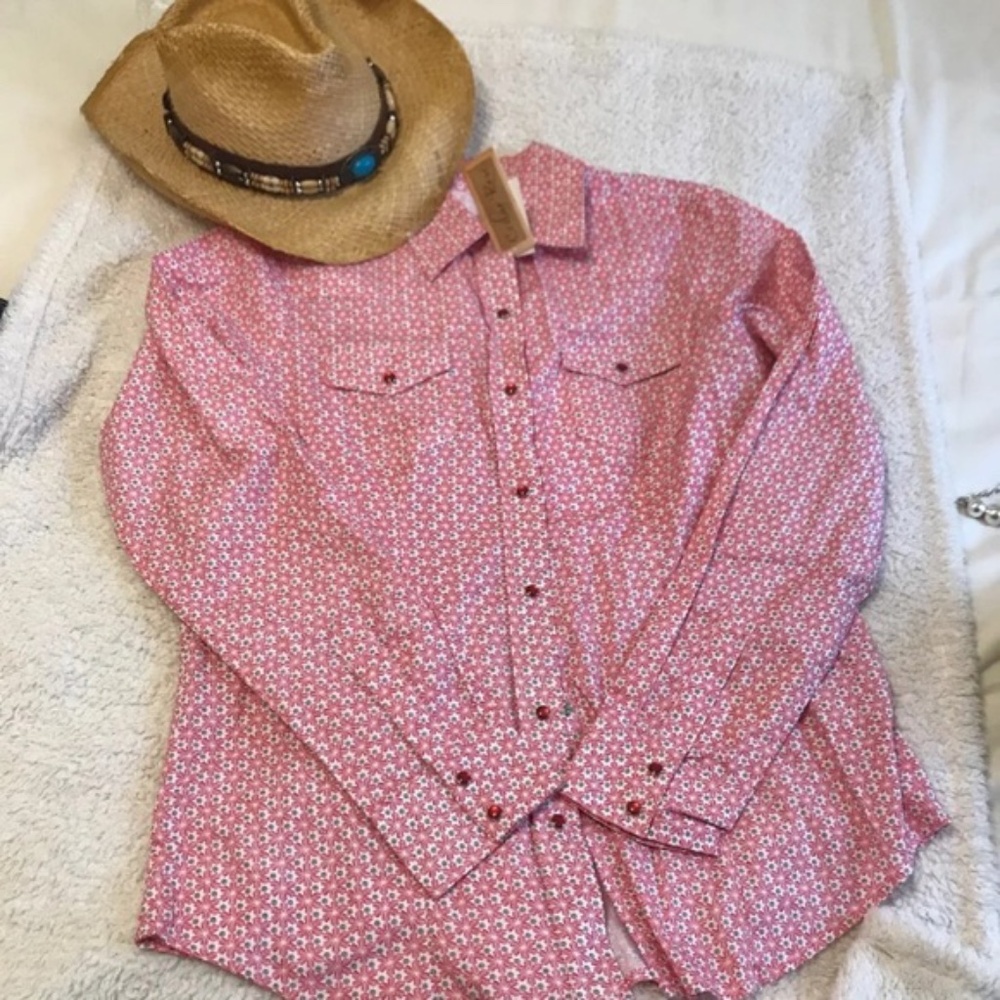 CEDAR ROSE BUTTOM DOWN floral pink cowgirls western long sleeve shirt size L